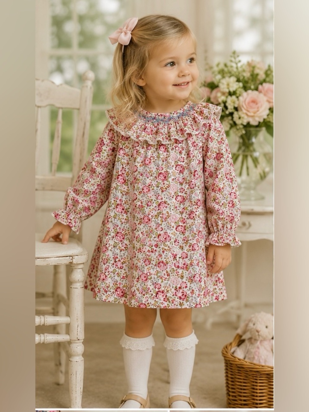 Girls Smocked Floral Ruffle Collar Dress Boutique The Oaks Apparel Size 3